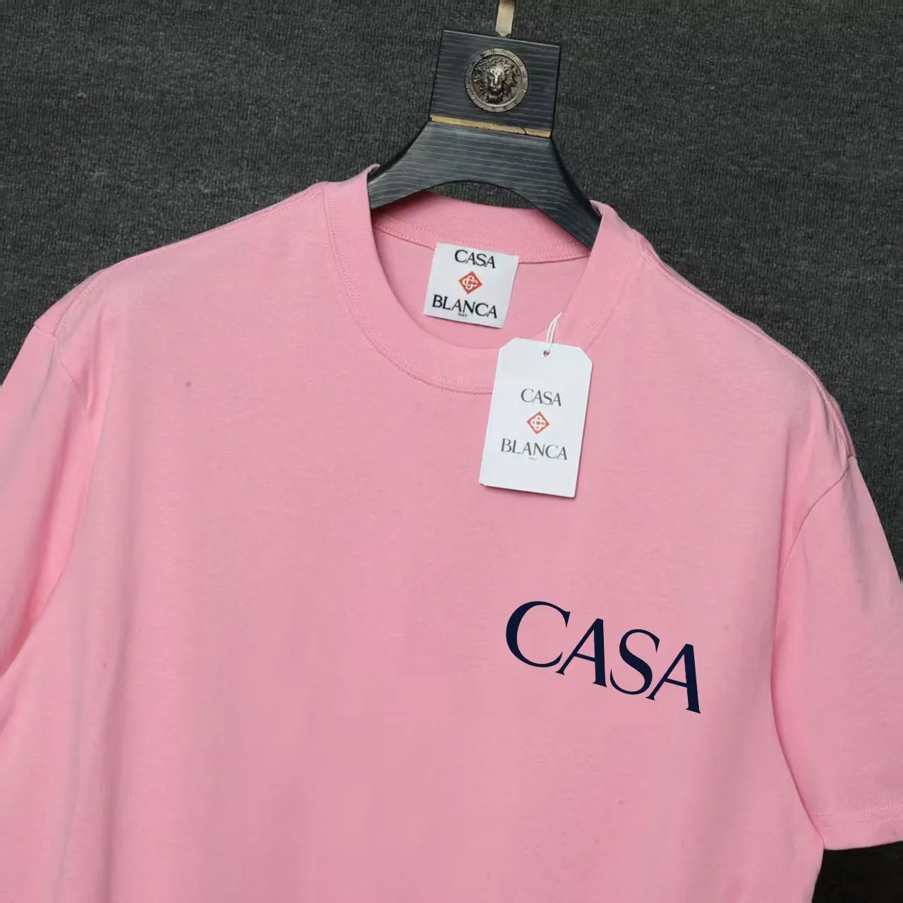 26ss CASABLANCA original printing process short-sleeved T-shirt original development using high-density double yarn pure cotton fabric upper body soft and comfortable color Black White Dark Green color Orange Pink Blue Royal Blue color cigarette powder 8 colors Sizes S M L XL